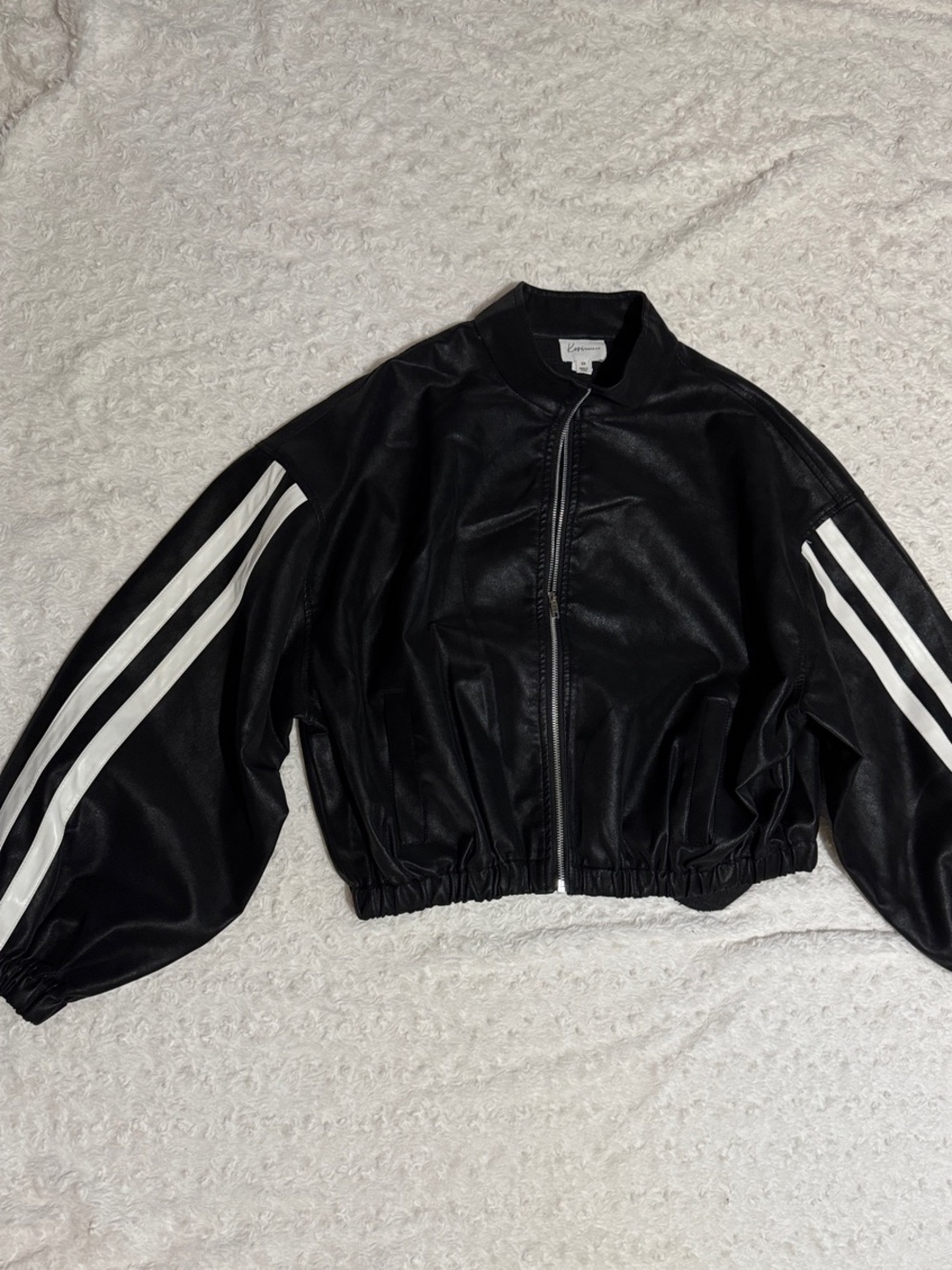 Kori Black Bomber Jacket with White Sleeve Stripes